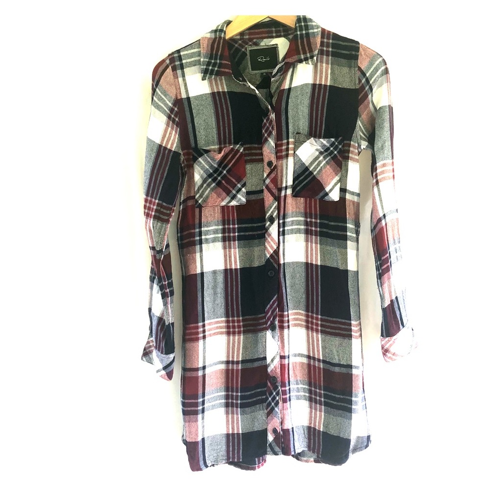 Rails Plaid Tunic Button Down Red Blue Xs Nadine - image 1